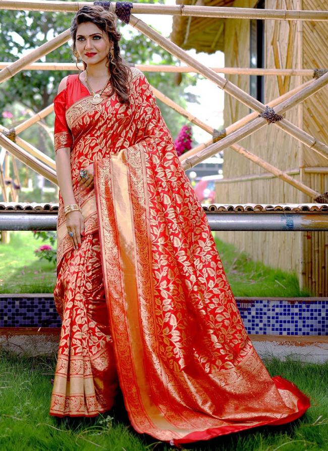 Banarasi Silk Red Traditional Wear Weaving Saree